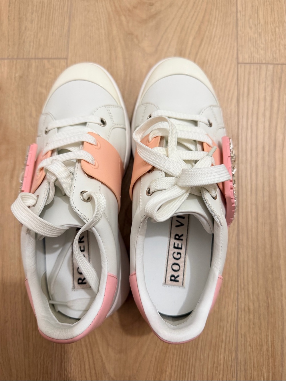 Roger Vivier White Sneakers with Pink and Peach Accents